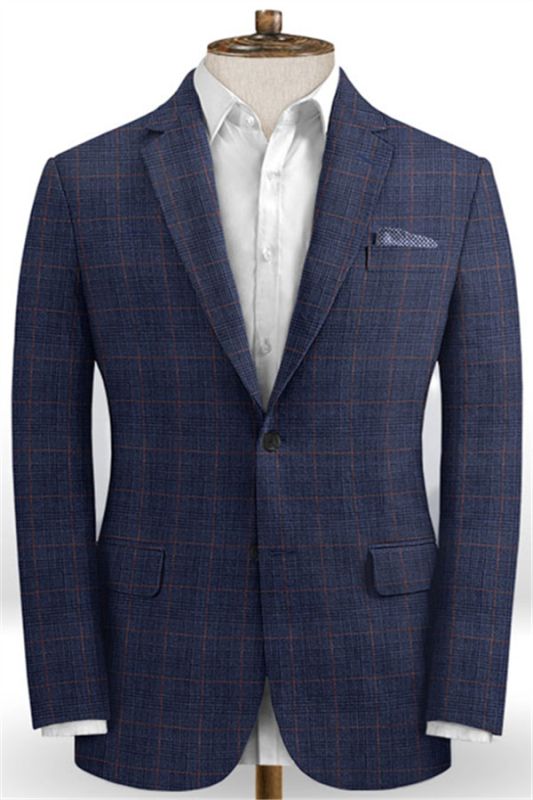 Blue Plaid Linen Tuxedo Online | Casual Two Pieces Slim Fit Men Suits