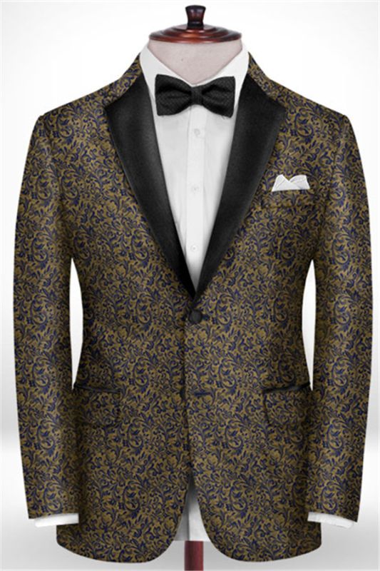Gold Jacquard Prom Outfits Tuxedo | Two Pieces Notch Lapel Men Suits ...
