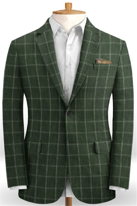 Luxury Green Two Pieces Men Suits | Newest Linen Prom Party Tuxedo for Men