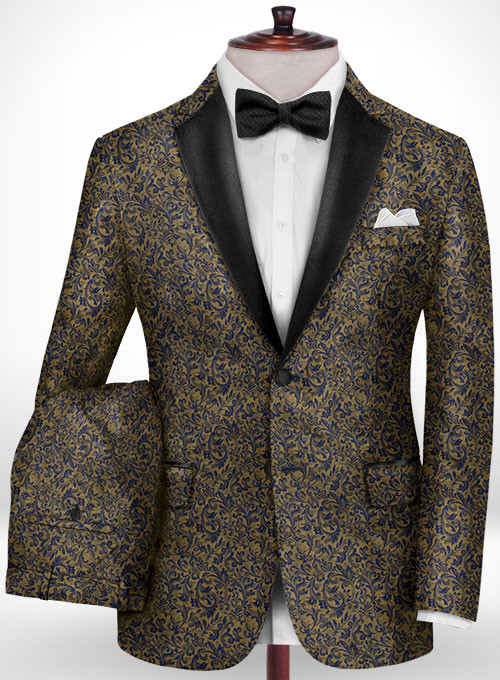 Gold Jacquard Prom Outfits Tuxedo | Two Pieces Notch Lapel Men Suits ...