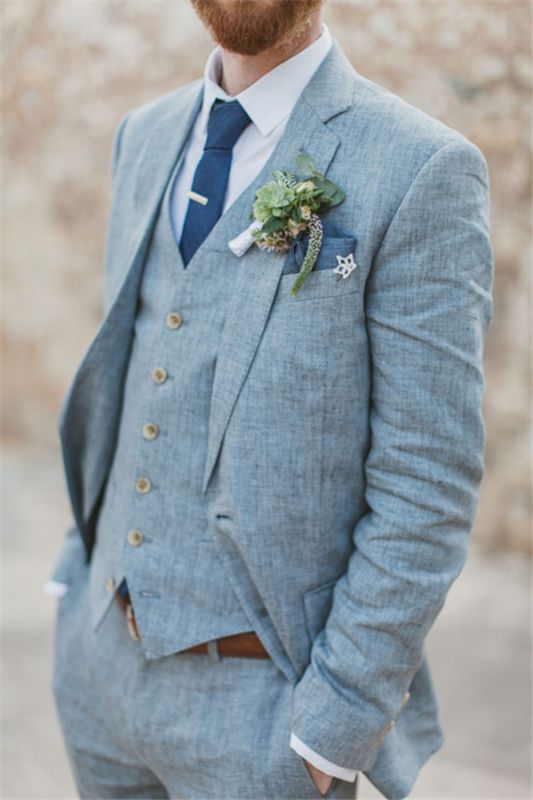 Latest Summer Blue Linen Beach Wedding Suits | Bespoke Men Casual Male ...