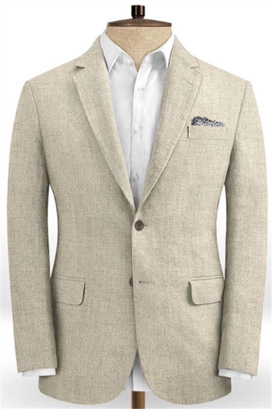 Khaki Linen Two Pieces Summer Beach Wedding Men Suits | Groom Two Pieces Tuxedo Online