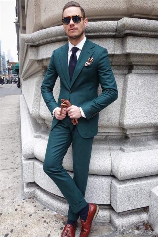 Hunter Green Slim Fit Prom Tuxedos | Two Pieces Groom Formal Suits for ...