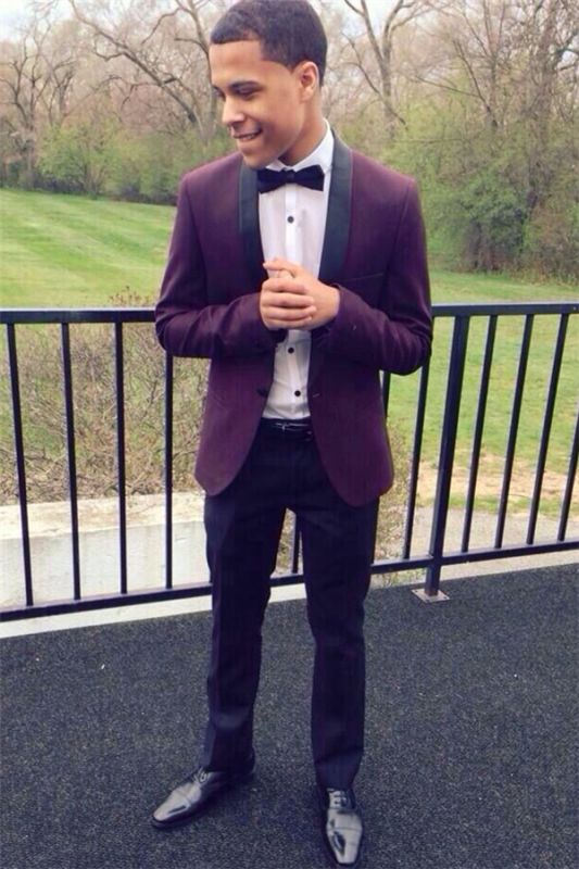Stylish Purple Men Suits, Slim Fit Fit Prom Suit with Black Lapel