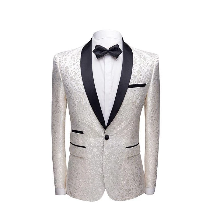 White Jacquard One Button Wedding Tuexdos | Black Shawl Lapel Men Suits ...