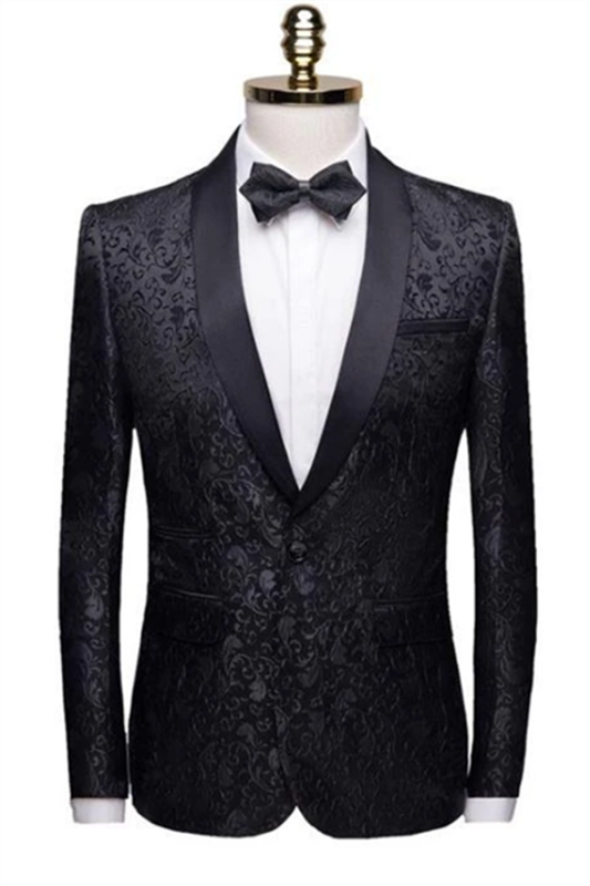 Black Jacquard Shawl Lapel Men Suits | Unique Slim Fit Two-Pieces ...