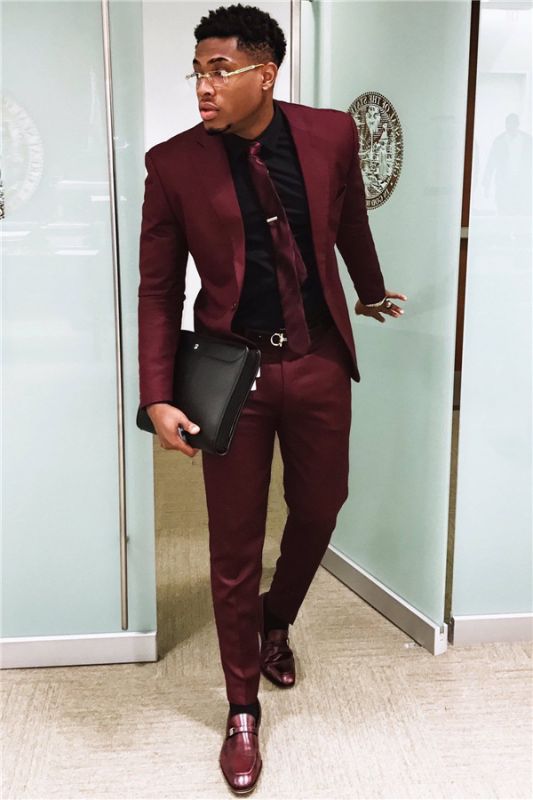 Handsome Burgundy Mens Suits Business Suits, Slim Fit One Button Prom  Outfits (Blazer Pants)
