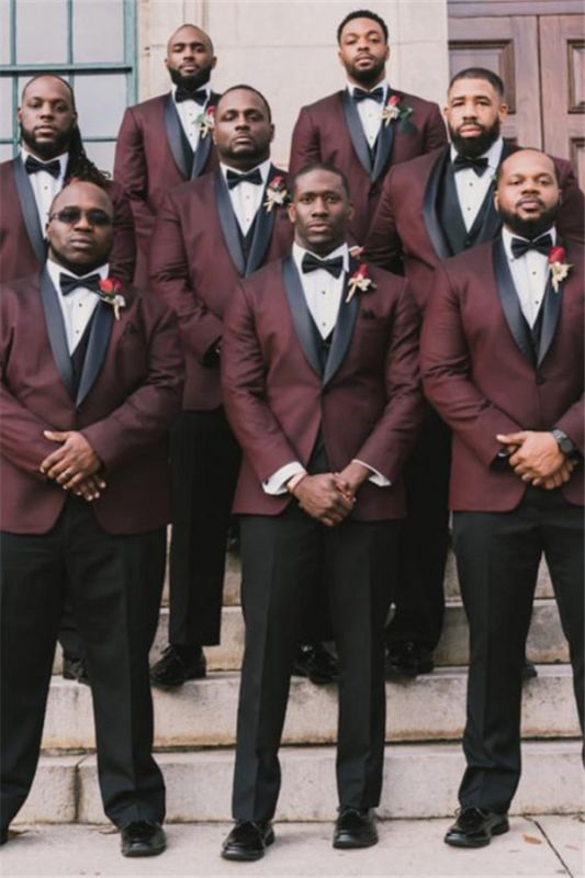 burgundy and black groomsmen