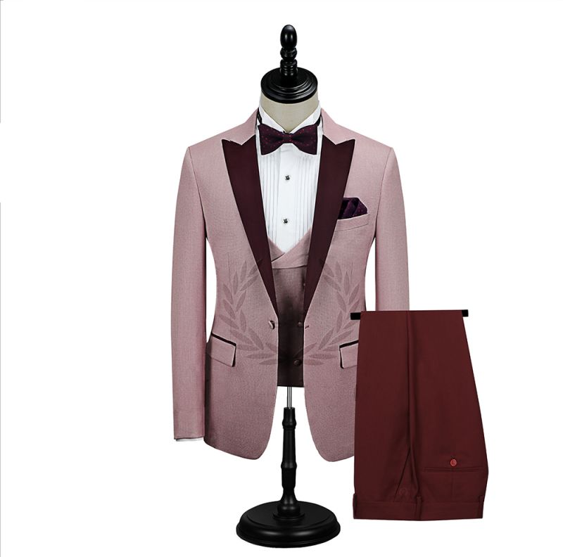 Burgundy Men Suit Notch Lapel Groom Tuxedo Formal Wedding Party Prom Suit  Custom