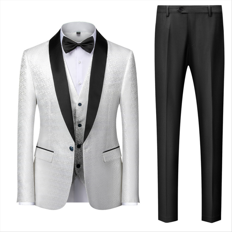 Gentle Black and White Men's Wedding Tuxedos | Satin Shawl Lapel ...