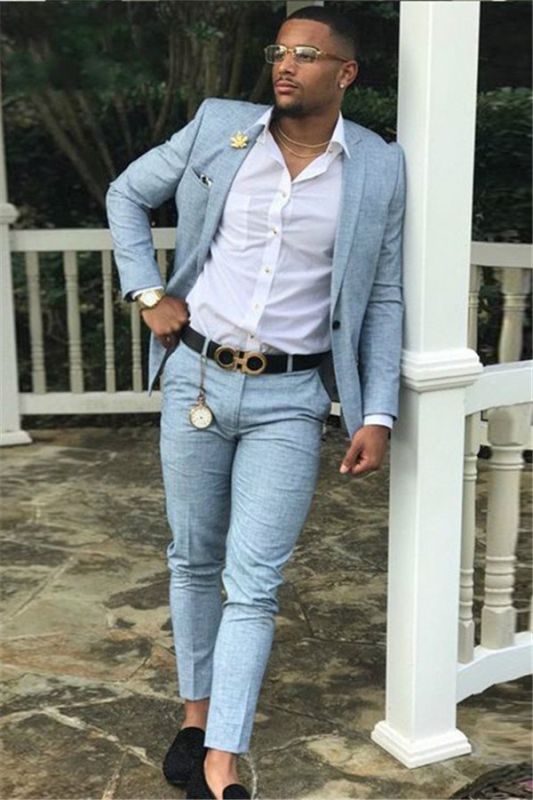 Carlos Blue Two Pieces Slim Fit Notched Lapel Prom Men Suits | Allaboutsuit
