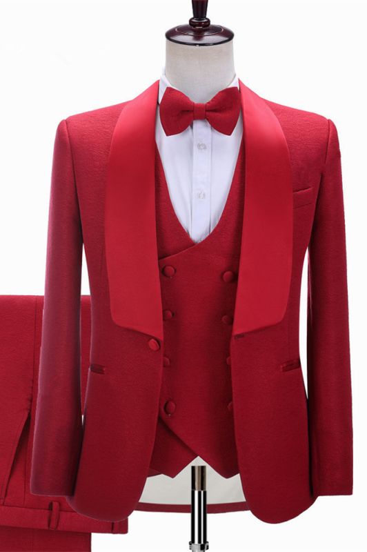 Steven Red Three-Piece Shawl Lapel Slim Fit Wedding Suits | Allaboutsuit