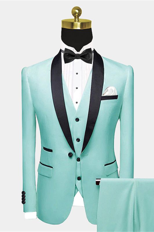 Special Mint Green Wedding Tuxedos for Groom | Black Satin Shawl Lapel ...