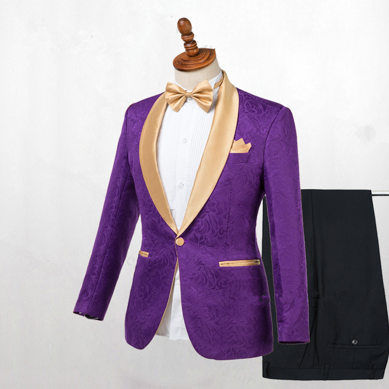 Antonio Purple One Button Gold Lapel Wedding Men Suit Online | Allaboutsuit