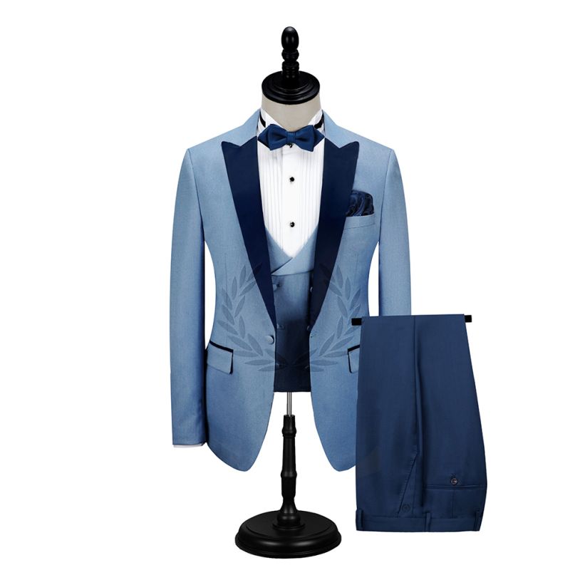 Buy Men Peak Lapel Royal Blue 3 Piece Suit,30% Off