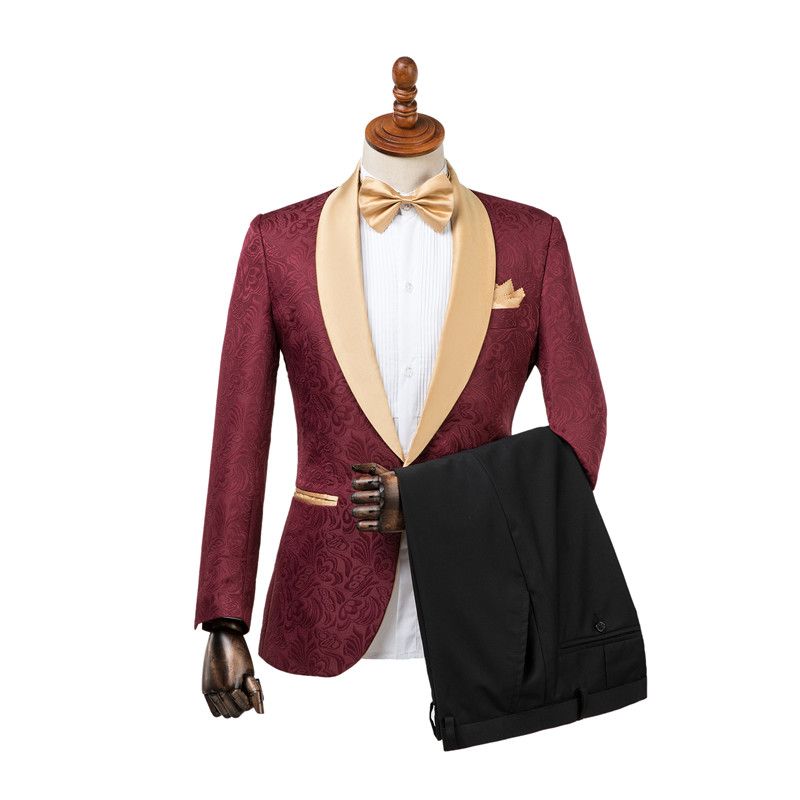 gold and burgundy tuxedo