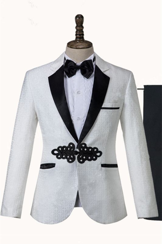 Devin White Jacquard Knitted Button Fashion Wedding Suit | Allaboutsuit