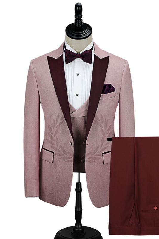 Burgundy Peak Lapel Men's Prom Suits | Latest Pink One Button Wedding ...