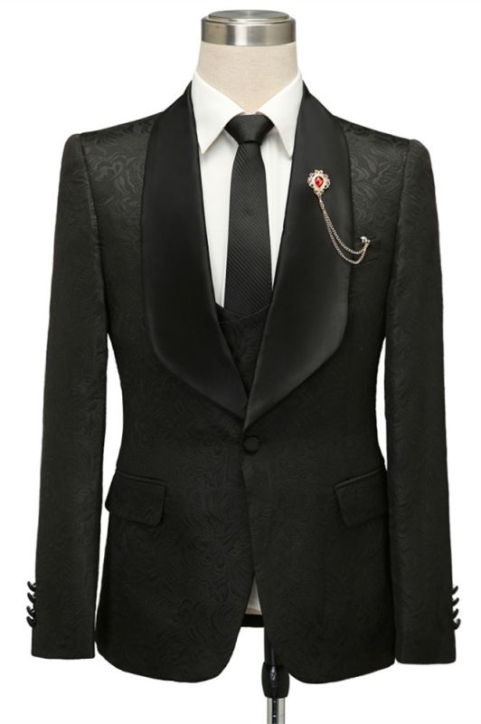 Bradley Stylish Black Jacquard Shawl Lapel Wedding Suits | Allaboutsuit