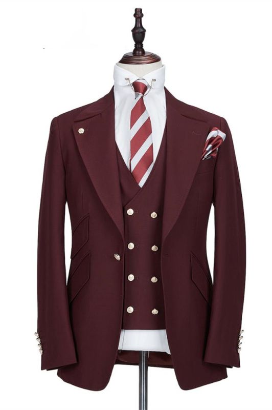 Harrison Burgundy Peaked Lapel One Button Men Suits | Allaboutsuit