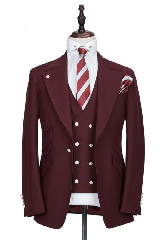 Harrison Burgundy Peaked Lapel One Button Men Suits