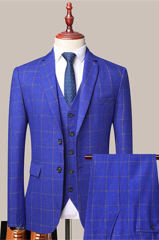 Reece Royal Blue Stylish Plaid Slim Fit Formal Men Suits | Allaboutsuit