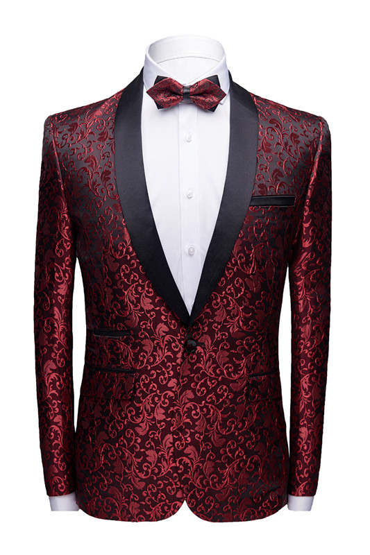 Burgundy Paisley Tuxedo Jacket | Glamorous Jacquard Blazer for Prom ...