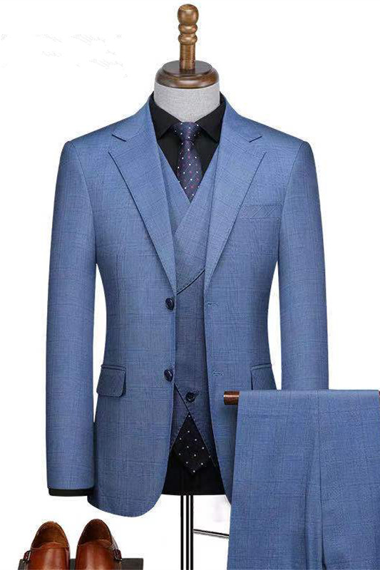 Zachariah Fashion Blue Three-Pieces Slim Fit Notched Lapel Business ...