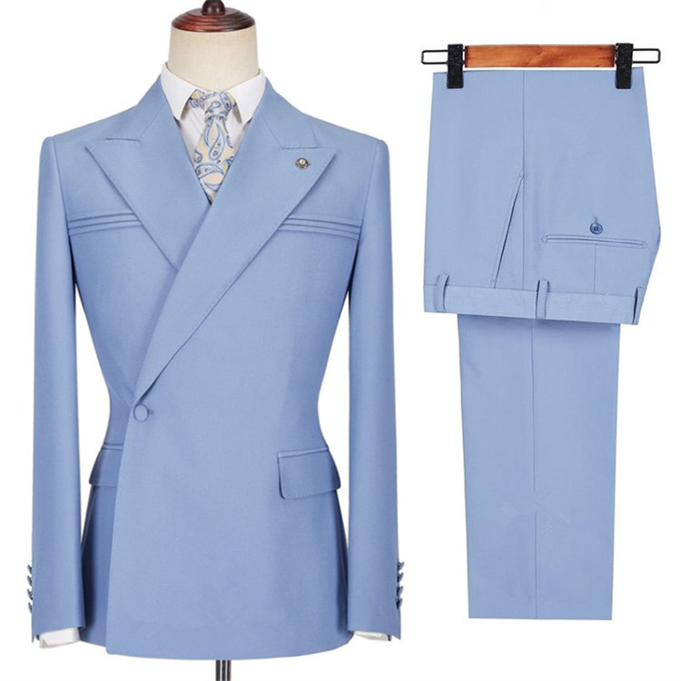 Porter Blue Slim Fit Peaked Lapel Ruffles Fashion Prom Men Suits ...