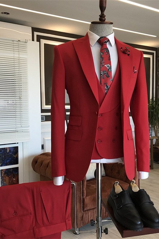 Gilberto Red Bespoke Three Pieces Peaked Lapel Prom Men Suits ...