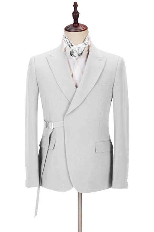 Joey Handsome Peaked Lapel  Silver Men Suits with Adjustable Buckle