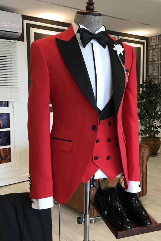 black suit red tie prom