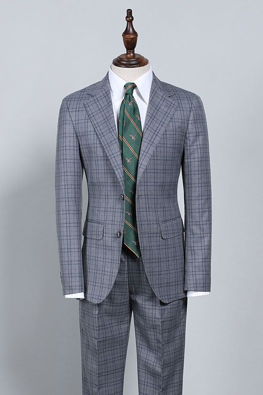 Otis Dark Gray Plaid Notched Lapel Slim Fit Formal Menswear