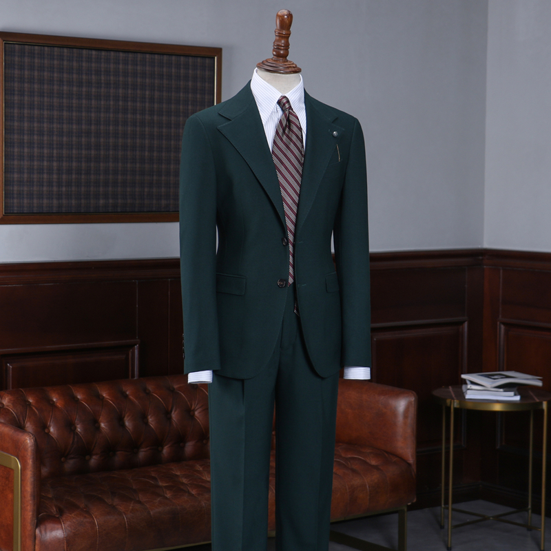 Page Fashion Dark Green Notched Lapel Slim Fit Tailored Business Suit