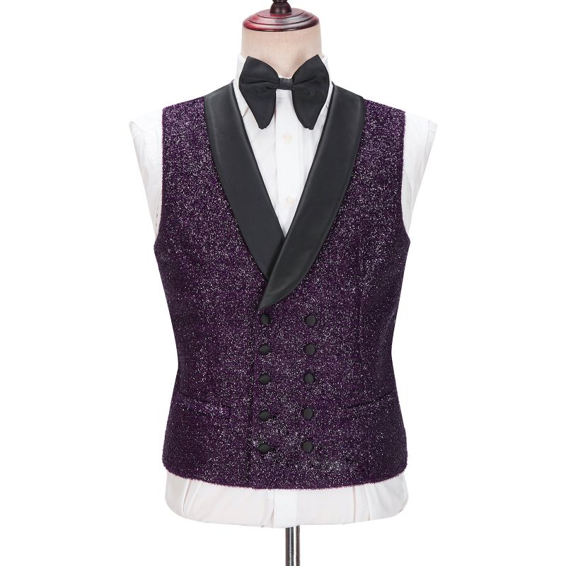 Caleb Bespoke Dark Purple Sparkle Shawl Lapel 3-Pieces Men Suits ...