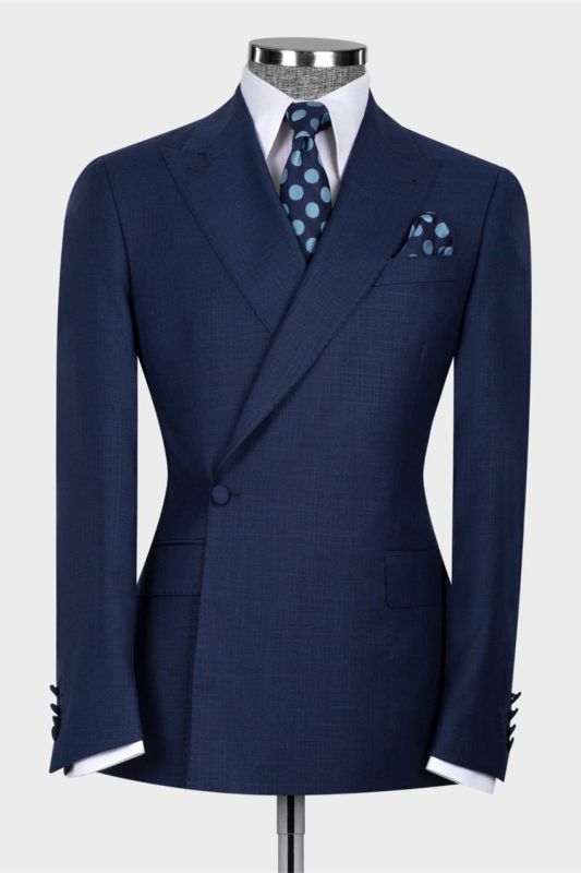 Gilbert Miguel Modern Dark Navy Peaked Lapel Bespoke Men Suits