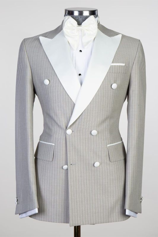 Calvin Stripe Double Breasted Peaked Lapel Business Men Suits ...