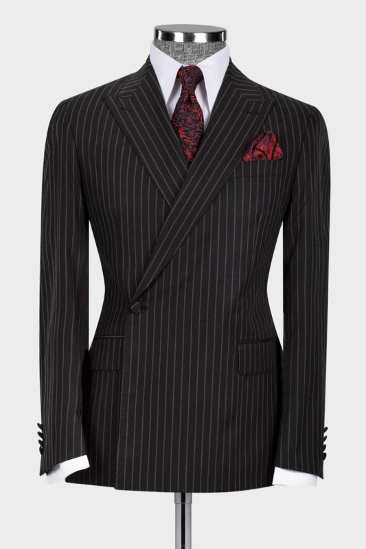 Alex Chic Black Striped One Button Peaked Lapel Two Pieces Men Suits