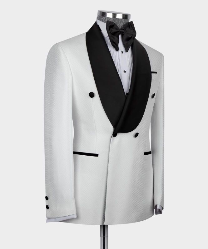 Elroy White Two Pieces Double Breasted Wedding Suits With Black Shawl Lapel Allaboutsuit 0130