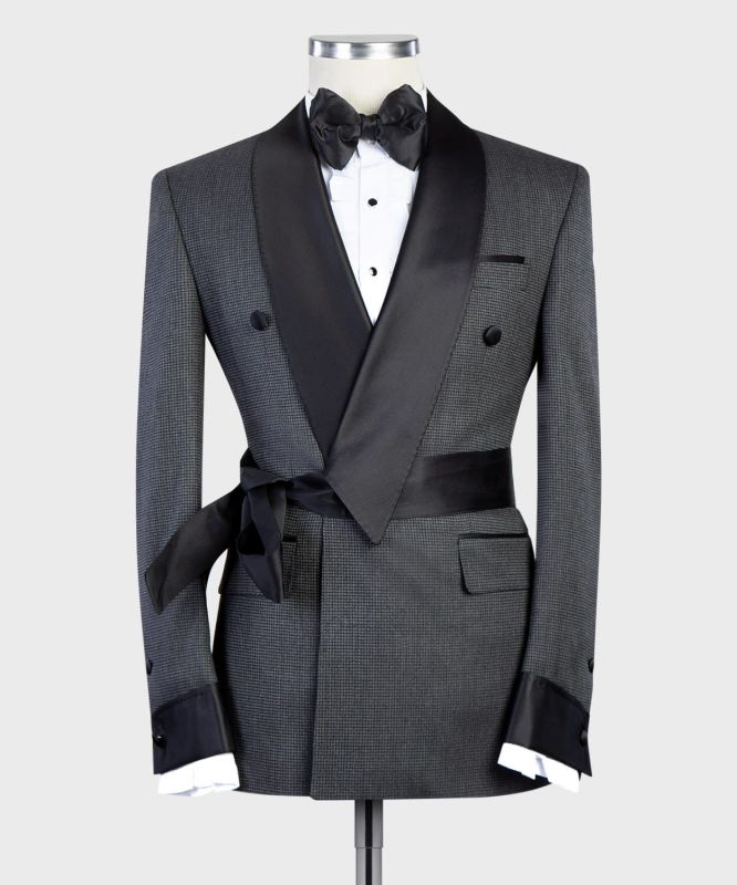 Basil Grey Fashion Two Pieces Bespoke Men Suits With Black Shawl Lapel