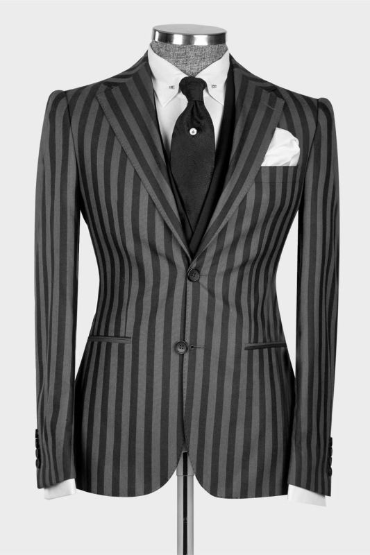 Jeffrey Grey Stripe Stylish Peaked Lapel Three Pieces Prom Suits