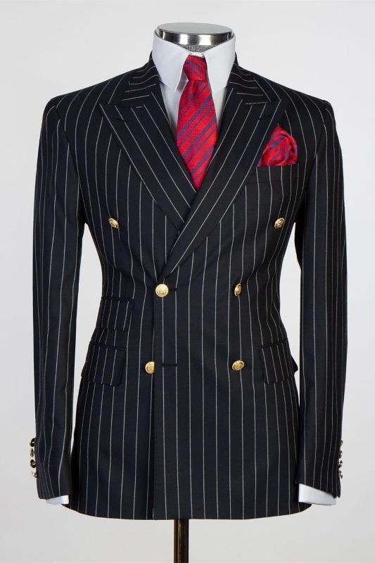 Formal Black Double Breasted Pinstripe Men's Business Suit