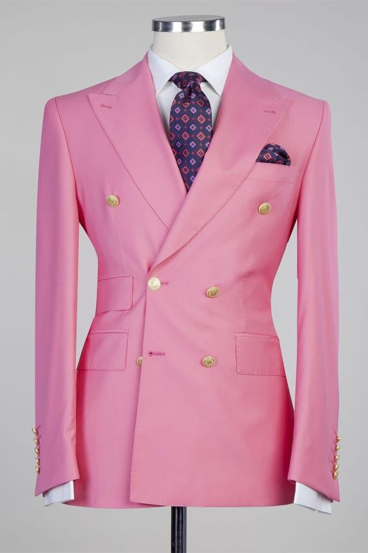 Donald Pink Fashion Double Breasted Peaked Lapel Men Suits