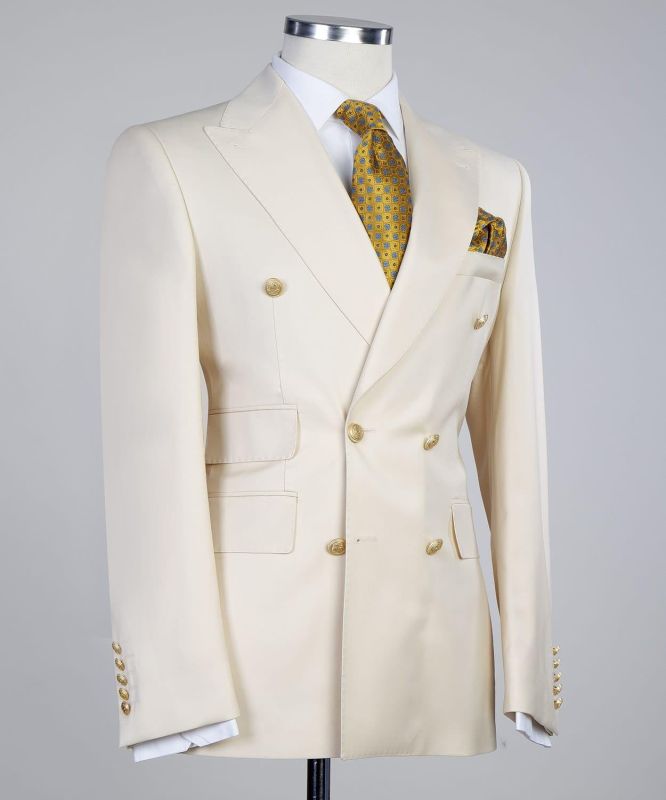 Ebenezer Creamy White Double Breasted Stylish Peaked Lapel Men Suits ...