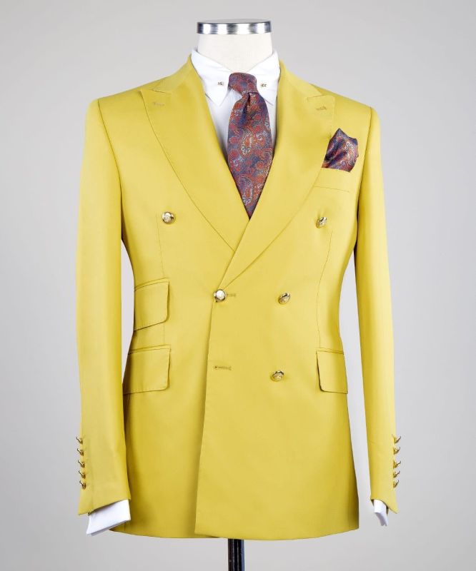 Ernest Yellow Peaked Lapel Double Breasted Two Pieces Men Suits ...