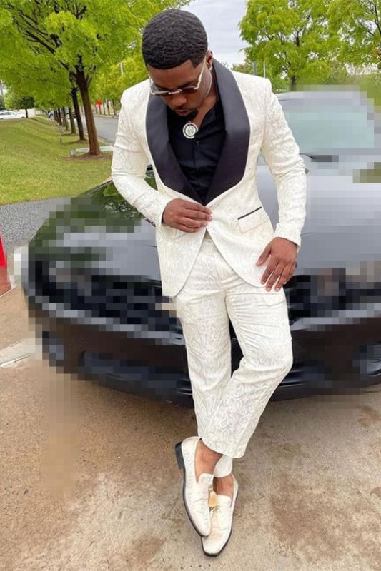 Jacquard Polyester Blend Slim Fit Men's Work Wear Suit