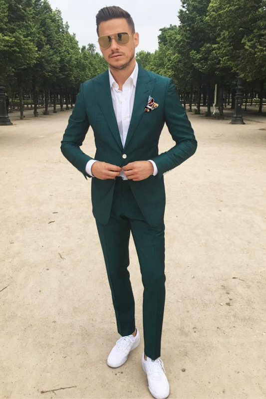 Byron Dark Green Peaked Lapel Slim Fit Men Suit for Prom | Allaboutsuit