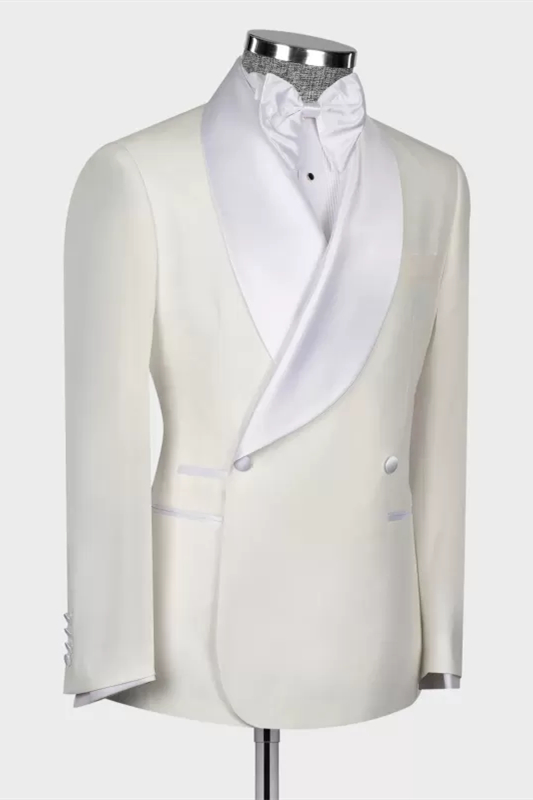 Lambert Elegant White Shawl Lapel Double Breasted Wedding Suits ...