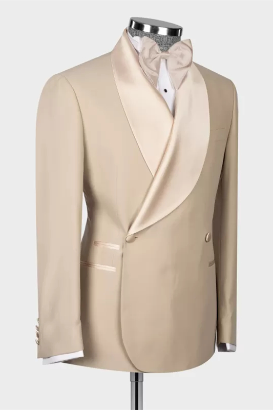 Kyle Decent Khaki Shawl Lapel Double Breasted Wedding Suits 