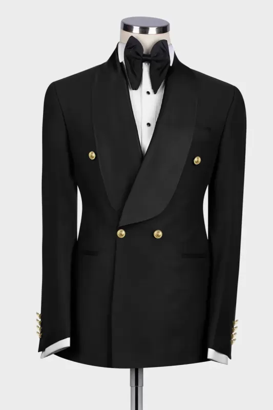 Len Modern Black Shawl Lapel Double Breasted Wedding Suits | Allaboutsuit